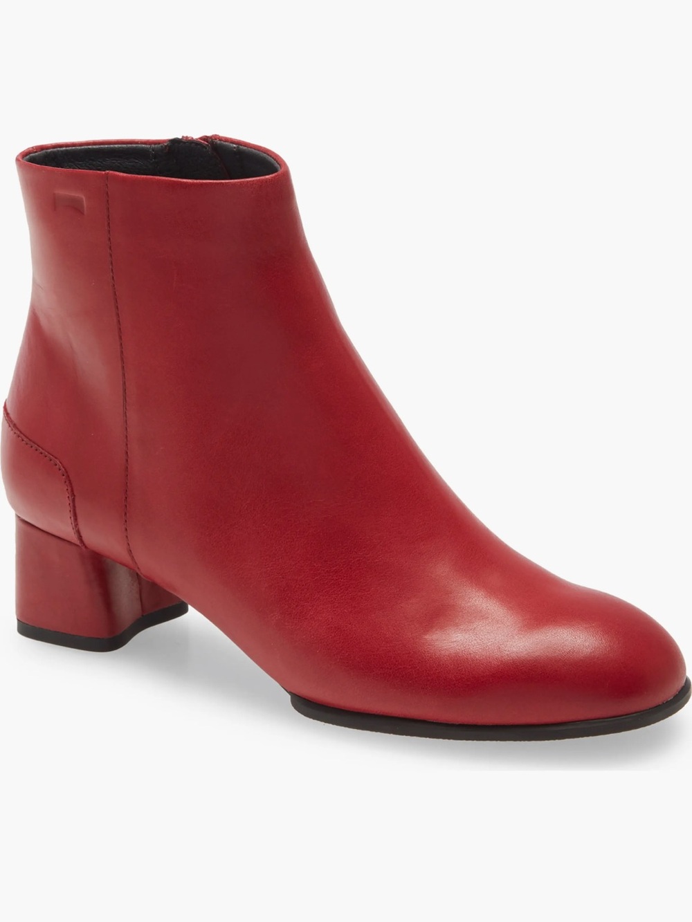 Camper Katie Bootie in Red Leather Ankle Boot with Low Block Heel 39 8.5